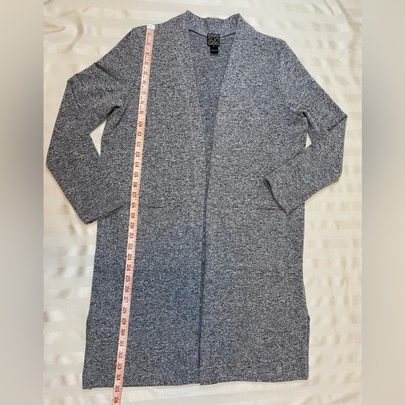 Clara Sun Woo Gray Knit Open Cardigan Sweater Pockets Size Small Knee Length - Picture 9 of 13